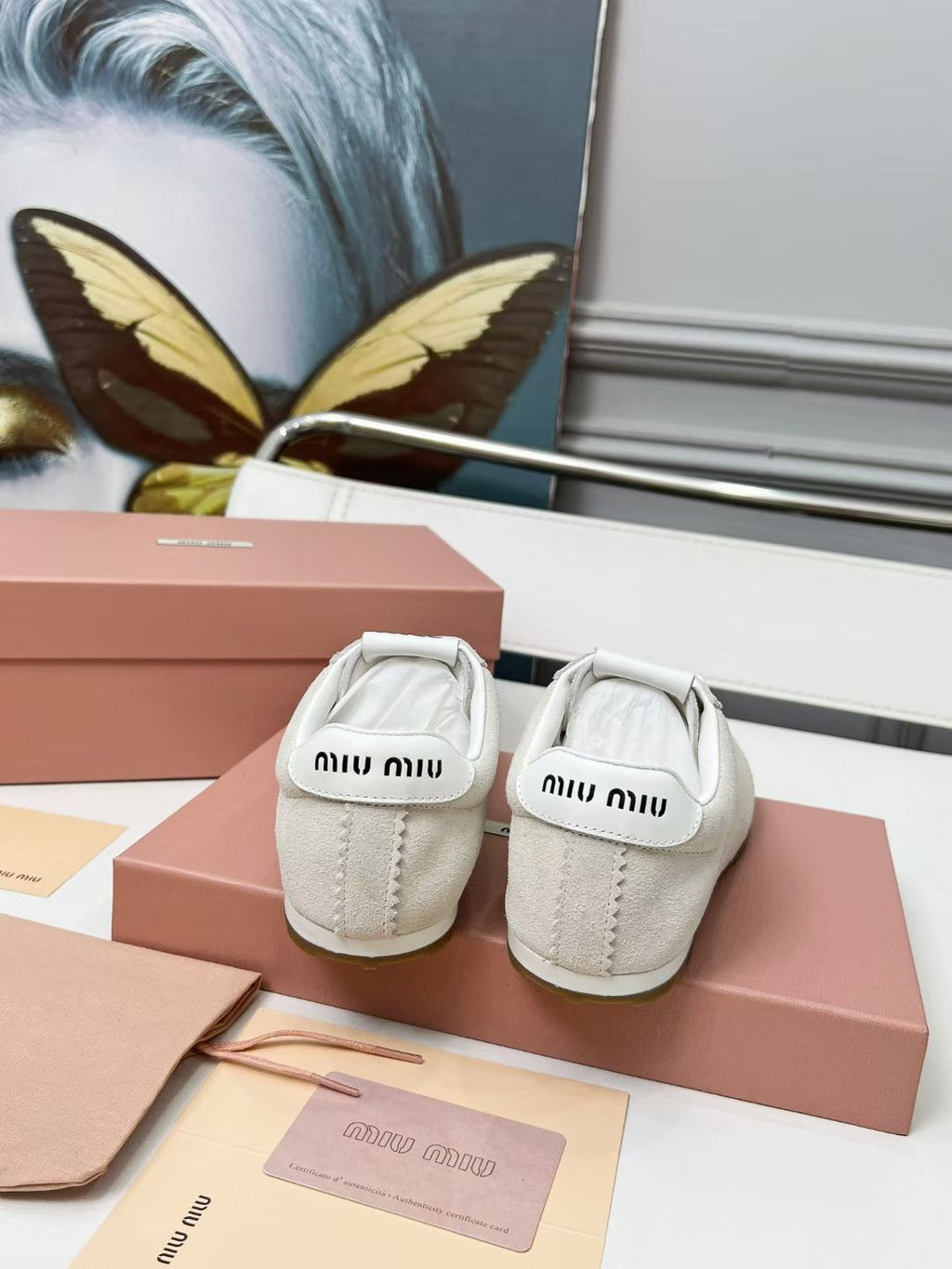 Miumiu Plume Sneakers White Suede 456283