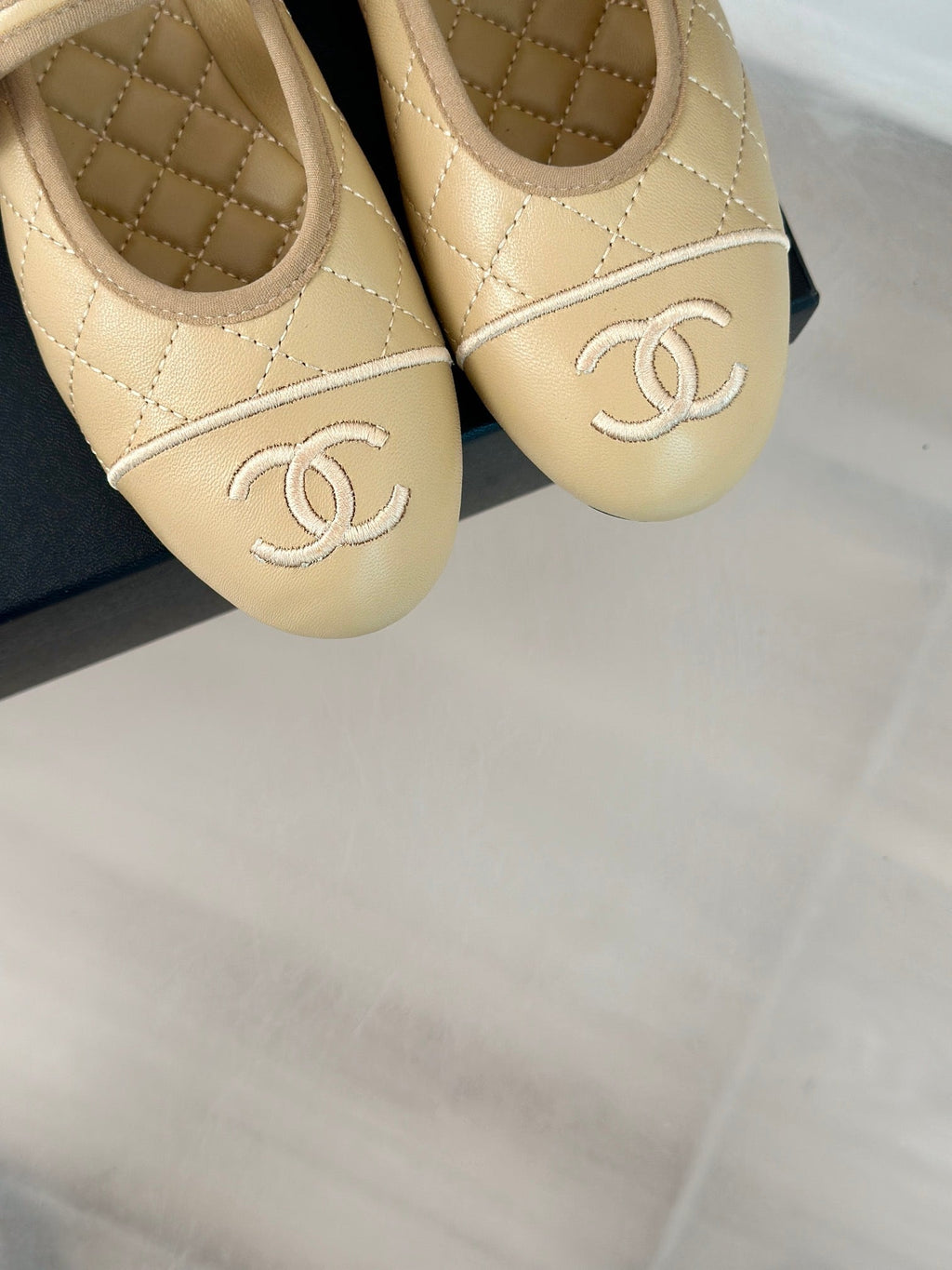 mary jane beige quilted lambskin