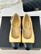 CC Mary Jane Beige Yellow Round Nose Lambskin