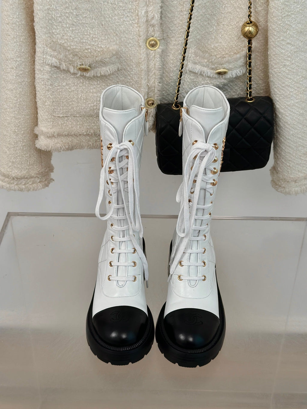 CC High Boots 50mm White Quilted Calfskin