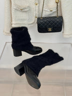 CC Short Boots 60mm Black Cowhide And Wool Yarn