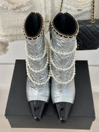 CC Short Boots 80mm Silver Wrinkled Quilted Calfskin