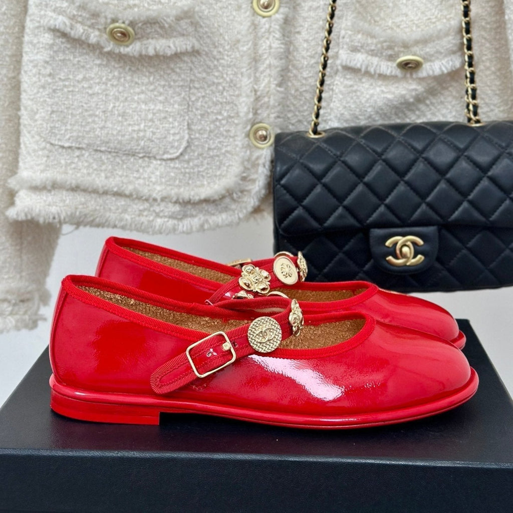 CC Mary Jane Glossy Bright Red Cowhide And Lambskin