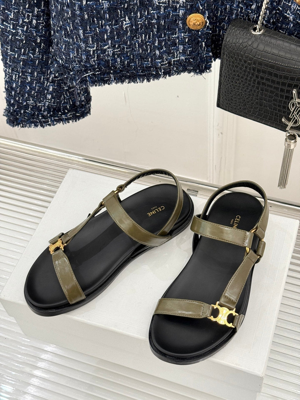 CELINE Maud Sandal Moss Green Leather 285902