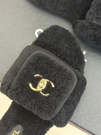 Chanel 25 Buckle Flip-up Thick-soled Slippers Black Wool 465380