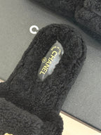 Chanel 25 Buckle Flip-up Thick-soled Slippers Black Wool 465386