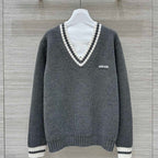 Miumiu V-neck knitted top Gray Cashmere