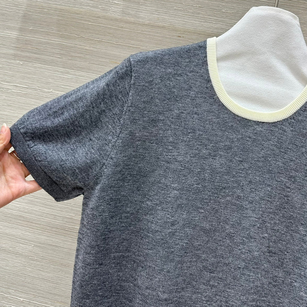 Miu Miu 25 Short-sleeve Top Gray Wool
