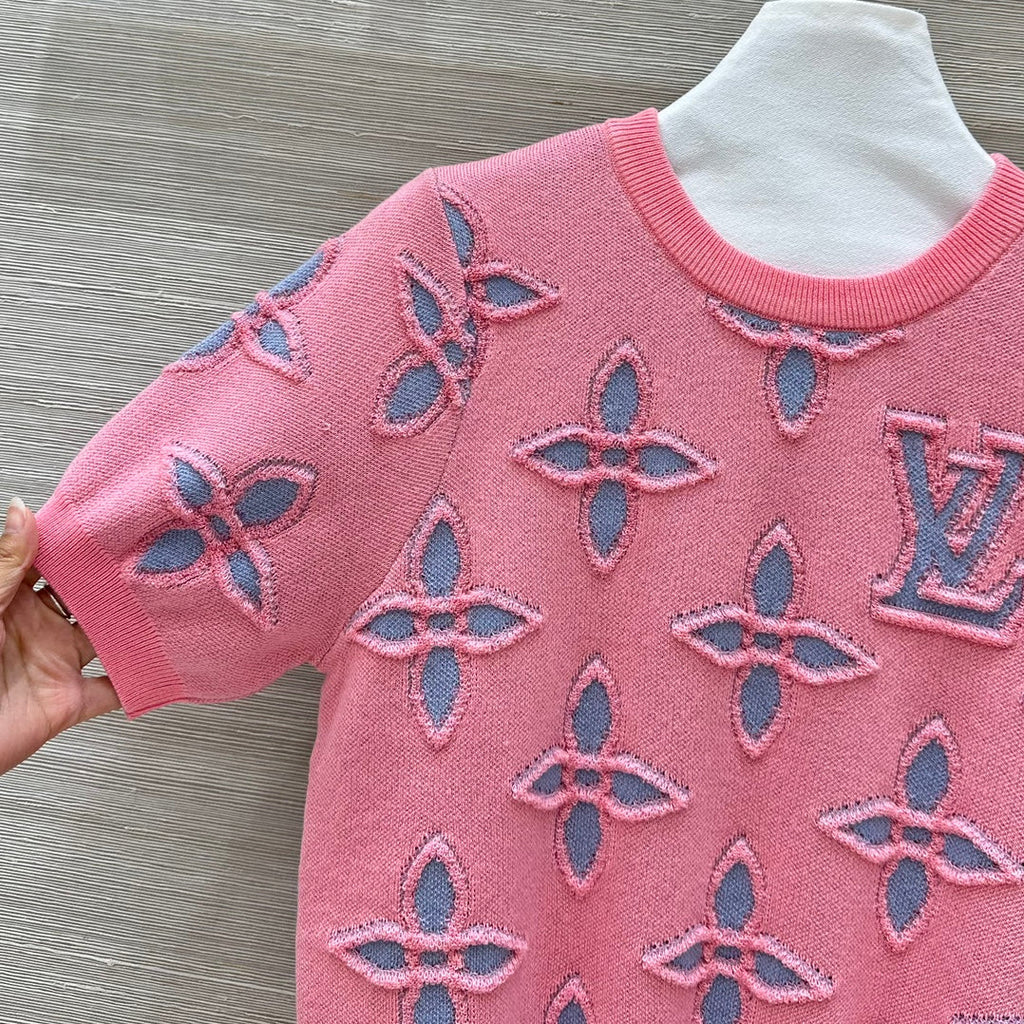 LV 25 Knitted Short-Sleeved Top Pink Wool
