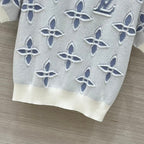 LV 25 Knitted Short-Sleeved Top Blue Wool