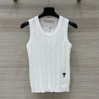 CD 25 Hollow Knitted Vest White Silk Wool