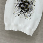 CD 25 Snake Embroidery Knitted Short-sleeved Top White Tencel Wool