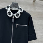 LV 25 Flower T Shirt Black Cotton