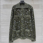 GUCCI 25 KNITTED POLO LONG-SLEEVED TOP GREEN GRAY WOOL