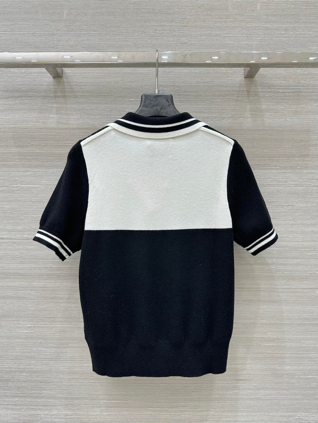 Miu Miu 25 Polo Collar Short-sleeved Top Black White  Tencel