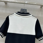 Miu Miu 25 Polo Collar Short-sleeved Top Black White  Tencel