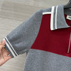 Miu Miu 25 Polo Collar Short-sleeved Top Gray red Tencel