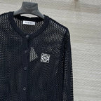 Loewe 25 Mesh Hollow Knitted Cardigan Black Wool