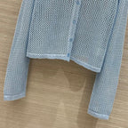 Loewe 25 Mesh Hollow Knitted Cardigan Blue Wool