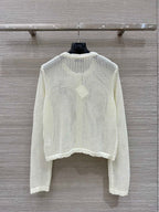 Loewe 25 Mesh Hollow Knitted Cardigan Ivory Wool