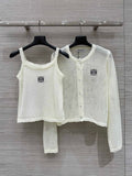 Loewe 25 Mesh Hollow Knitted Cardigan Ivory Wool