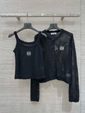 Loewe 25 Mesh Hollow Knitted Cardigan Black Wool