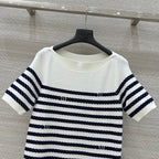 LV 25  Button Rope Short-Sleeved Shirt White Blue Wool