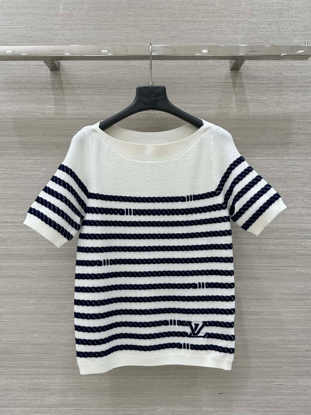 LV 25  Button Rope Short-Sleeved Shirt White Blue Wool