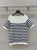 LV 25  Button Rope Short-Sleeved Shirt White Blue Wool