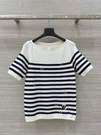 LV 25  Button Rope Short-Sleeved Shirt White Blue Wool