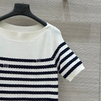 LV 25  Button Rope Short-Sleeved Shirt White Blue Wool