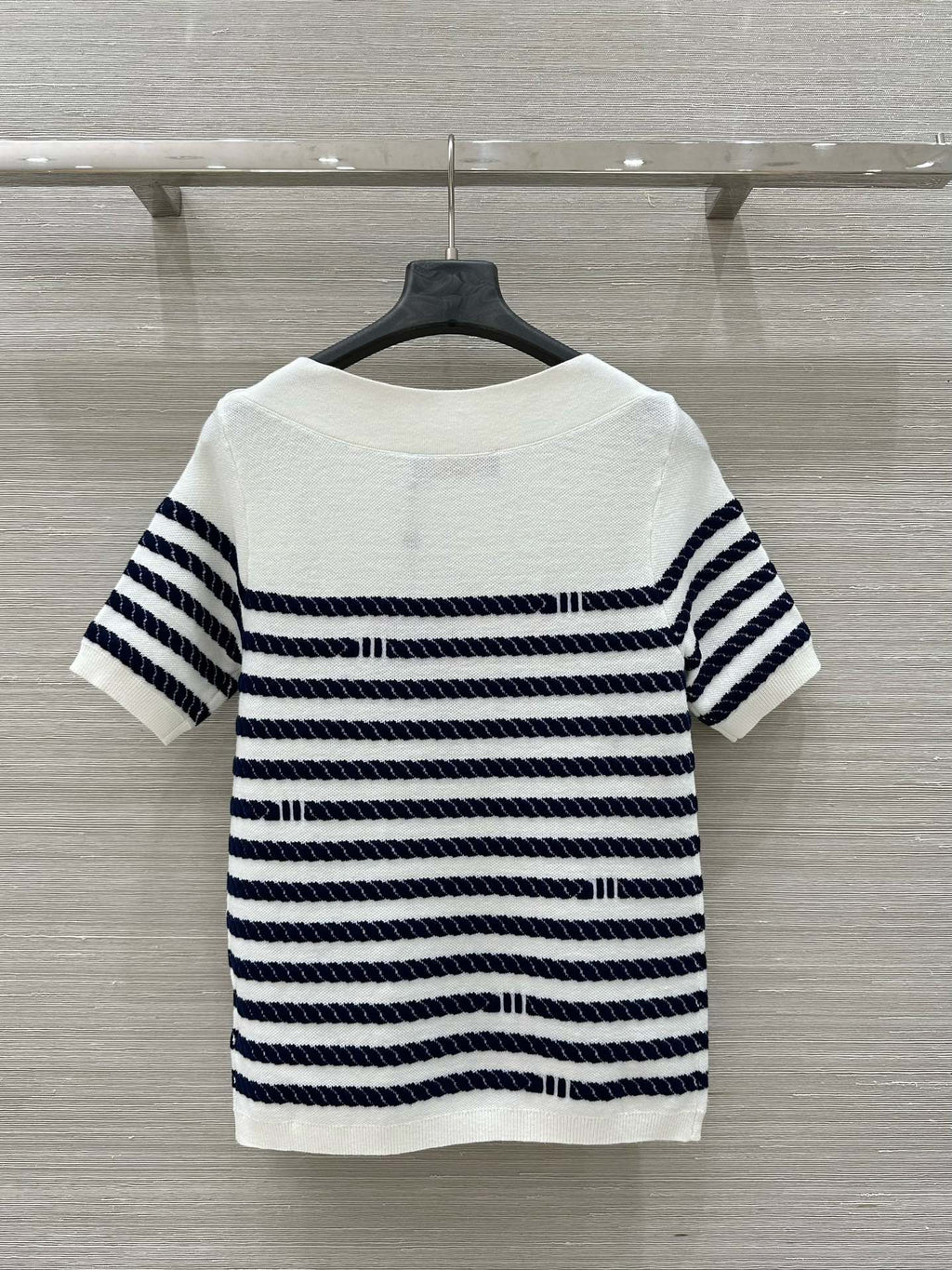 LV 25  Button Rope Short-Sleeved Shirt White Blue Wool