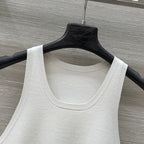 CD 25 Embroidery Knitted Vest Top White Polyester Cotton