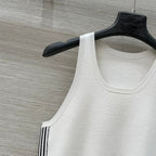 CD 25 Embroidery Knitted Vest Top White Polyester Cotton