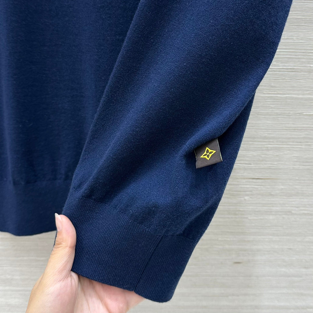 LV 25 Button Rope Jacquard Knitted T-Shirt Blue Wool Polyester