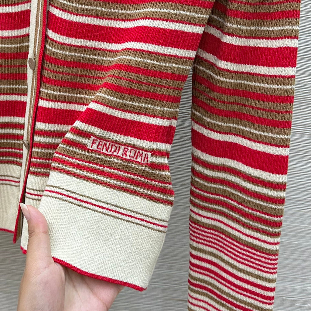 Fendi 25 Knitted Small Cardigan Red Silk Cotton