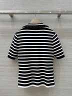 Loewe 25 Striped Knitted Polo Short-sleeved Top Black Tencel