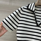 Loewe 25 Striped Knitted Polo Short-sleeved Top White Tencel