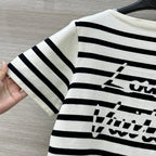 LV 25 Striped Letter Jacquard One-Shoulder Knitted White Black Cotton Polyester