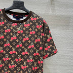 LV Classic Monogram Print Cherry Brown Red Cotton