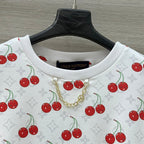 LV Classic Monogram Print Cherry White Red Cotton