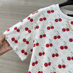LV Classic Monogram Print Cherry White Red Cotton