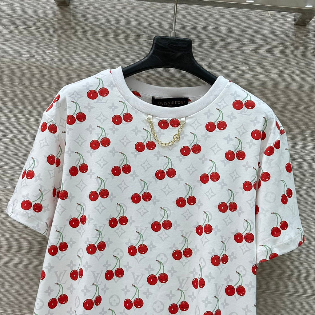 LV Classic Monogram Print Cherry White Red Cotton