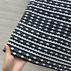 LV 25 Geometric Wave Pattern Round Neck Knitted T- Shirt Black Wool