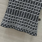 LV 25 Geometric Wave Pattern Round Neck Knitted T- Shirt Black Wool
