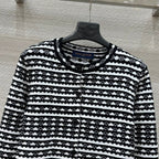 LV 25 Geometric Wave Pattern Round Neck Knitted Shirt Black Wool