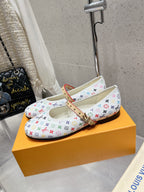 LV 26s Ballet Flats White Multicolor Monogram Leather 610842