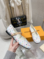 LV 26s Ballet Flats White Multicolor Monogram Leather 610842