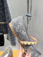 LV 26s Ballet Flats Gray White Denim 610836