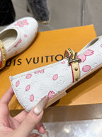 LV 26s Ballet Flats White Pink Monogram Leather  610841